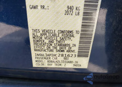 2017 Nissan Altima 2.5 Sr from USA, damaged, VIN 1N4AL3AP1HC281623